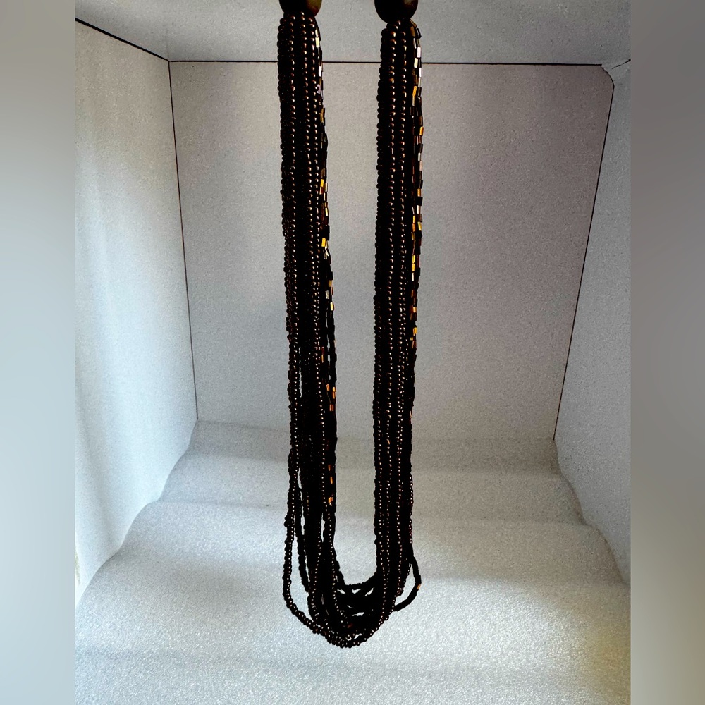 Artisan, multi-strand brown beaded necklace, magnetic clasp